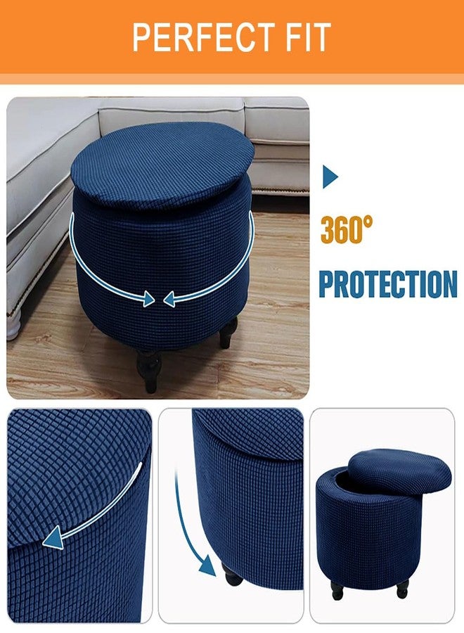 غطاء عثماني دائري من لوسينويرت، قابل للتمدد، ناعم، مناسب لتخزين القدمين، غطاء عثماني قابل للطي، غطاء كرسي قابل للطي، واقي أثاث، لون أزرق داكن، ديكور منزلي - Image 5